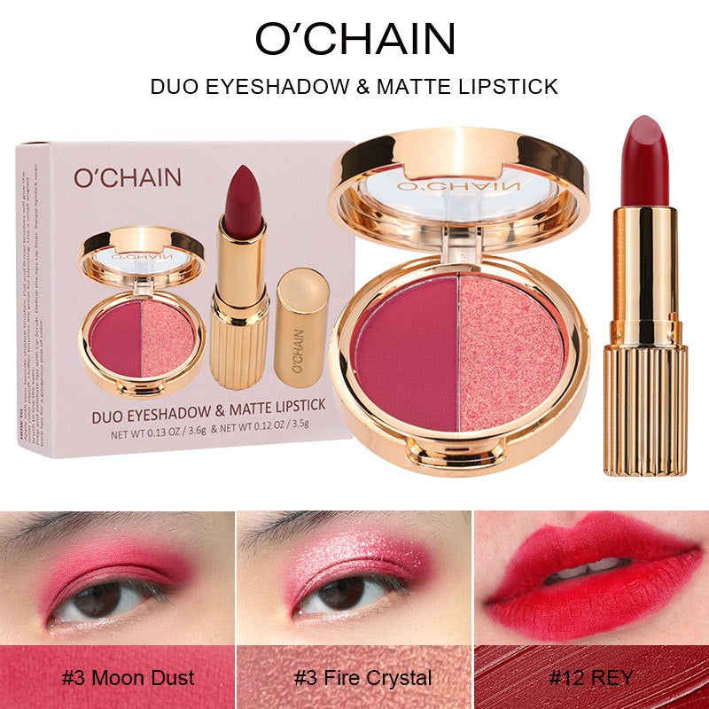 O'CHAIN Pearlescent two-color eyeshadow Matte lipstick does not fade and does not stick to the cup powdery delicate eyeshadow palette