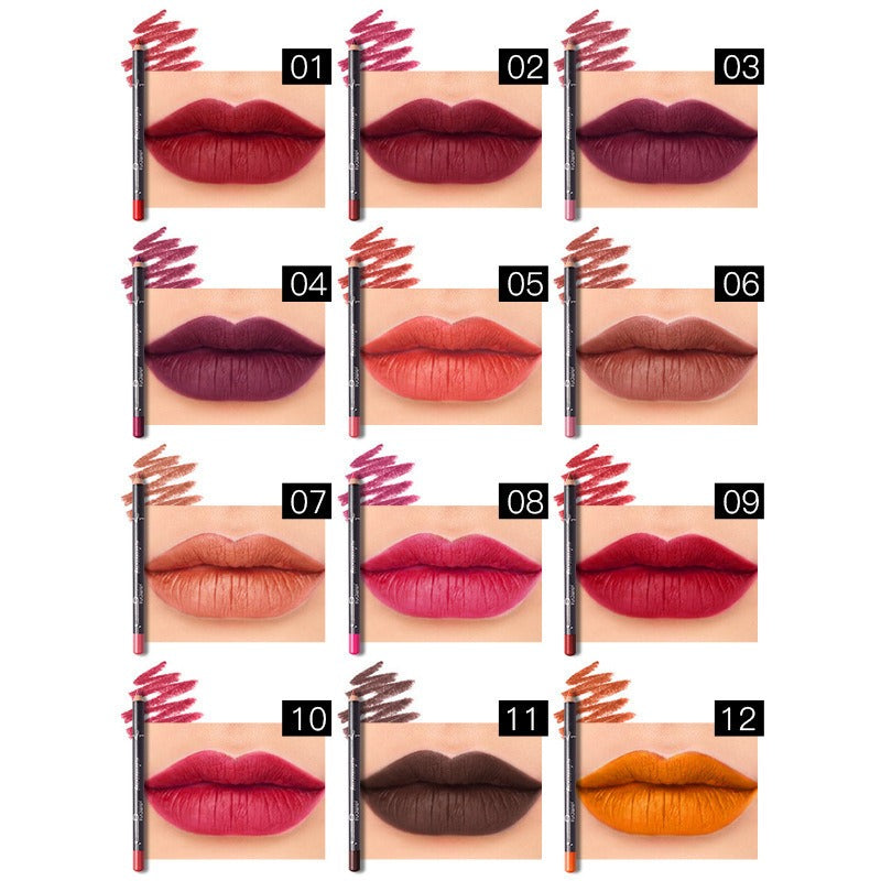 Pudaier twelve-color lip liner foreign trade waterproof non-fading matte velvet lipstick pen