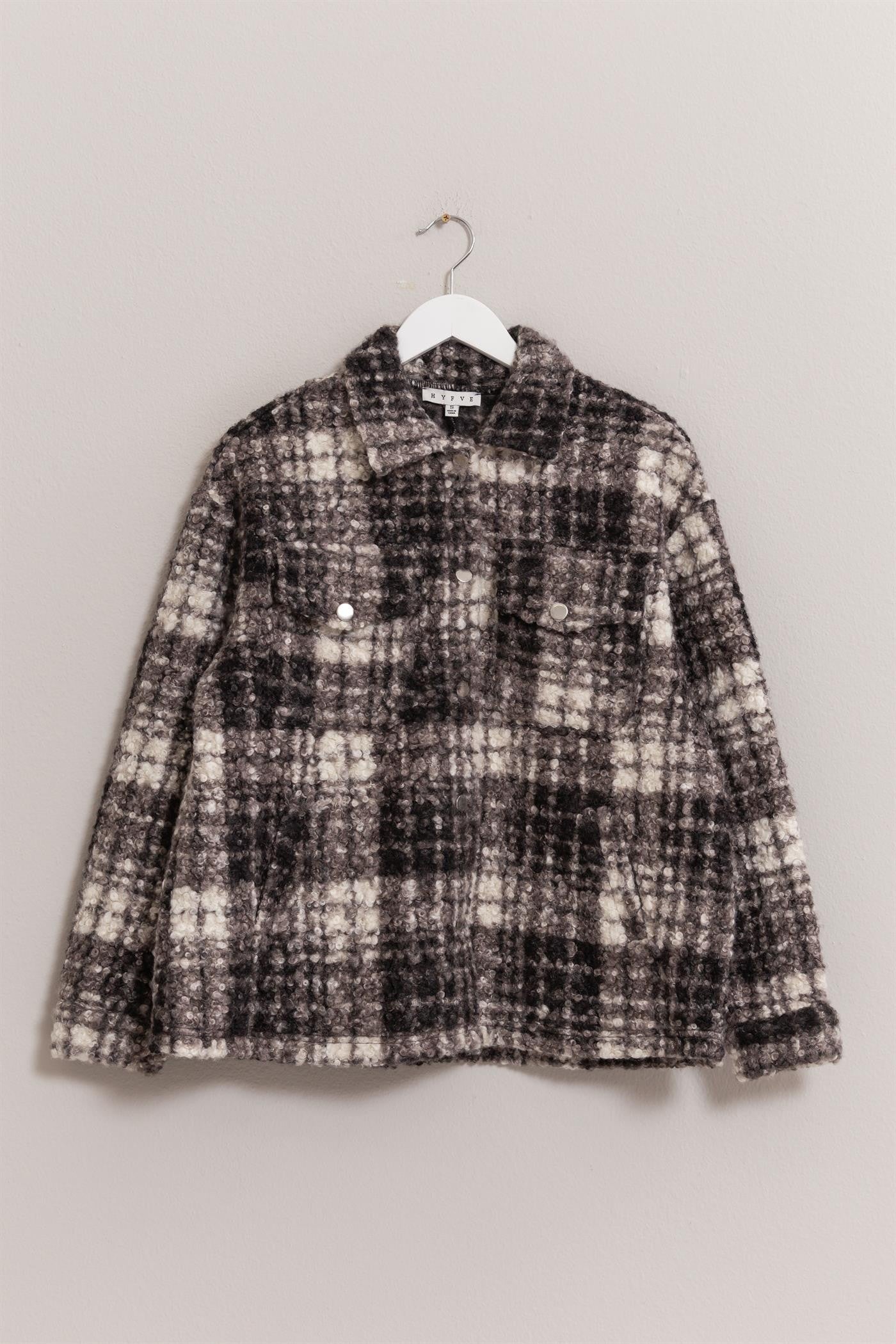 HYFVE Plaid Button Up Boucle Jacket