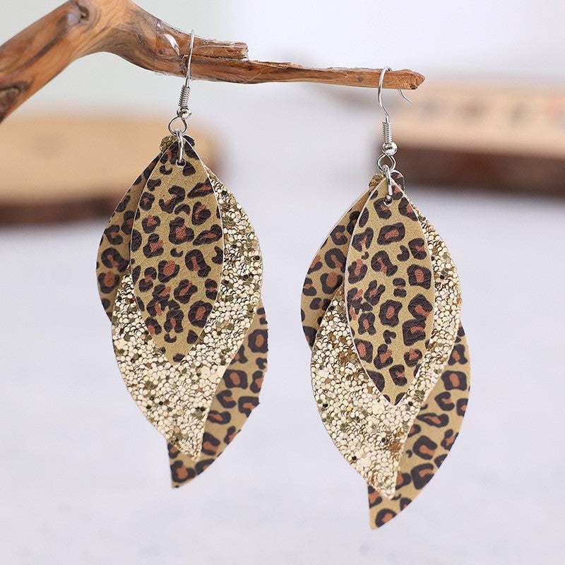 PU Leather Leopard Leaf Earrings